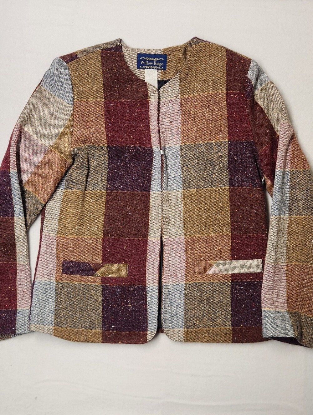 Vintage Willow Ridge Plaid Tweed Blazer Jacket Burgundy Gold Dark Academia Sz 6